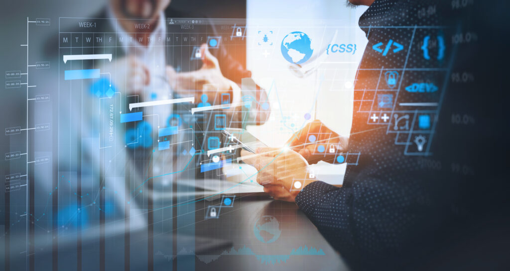 co working team meeting concept,businessman using smart phone and digital tablet and laptop computer in modern office